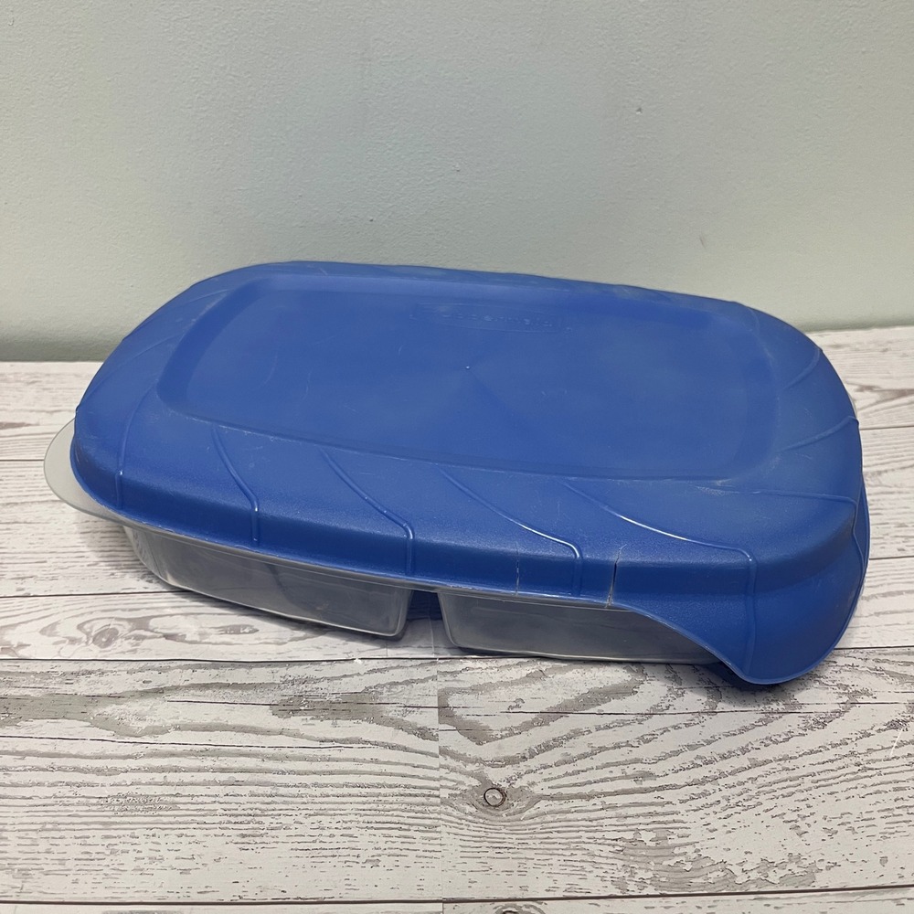 Rubbermaid Servin Saver 556R 2 Compartment Food Storage Container Blue Lid FLAW
